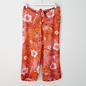 Kahala Vintage 100% Rayon Floral‎ Tropical Tie Waist Capri Pants